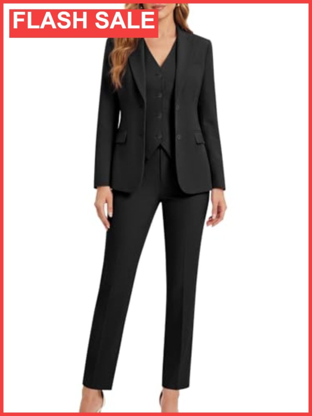 Women's 3 Piece Tuxedo Suit Business Blazer Vest & Pants Set
